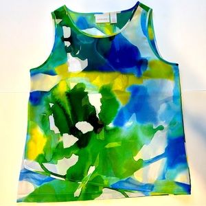Chico’s Sleeveless Blue Green Chiffon Blouse Size Small